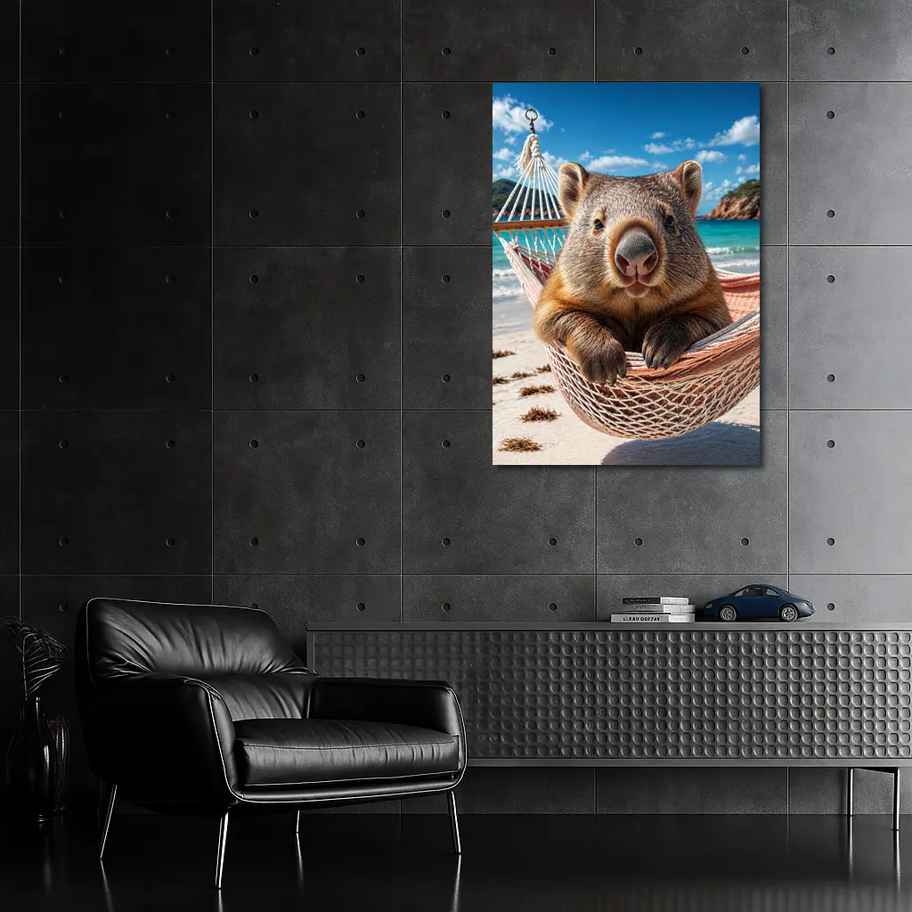 Wombat Relaxing in Hammock Beach Scene – Wall Art