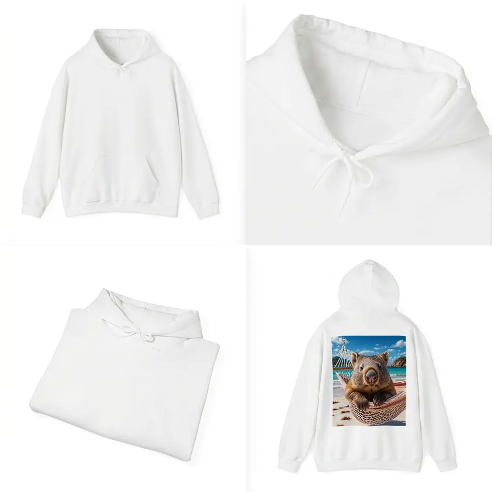 Wombat Relaxing in Hammock Beach Scene – Hoodies