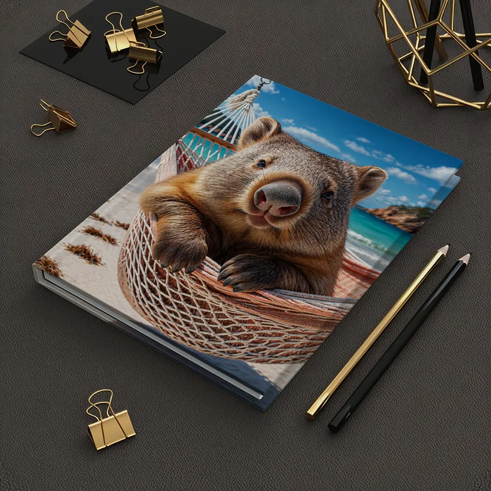 Wombat Relaxing in Hammock Beach Scene – Notebooks