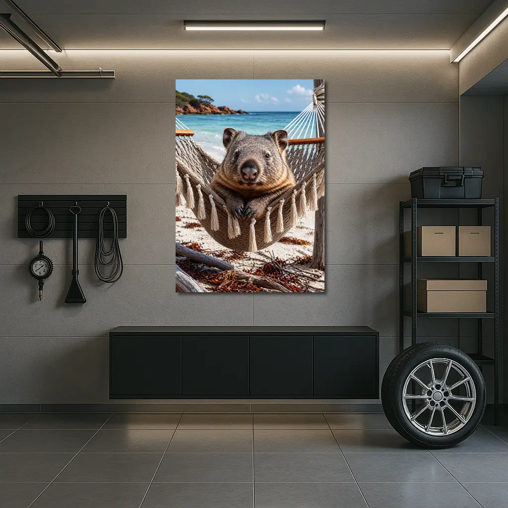 Wombat Relaxing in Hammock Beach Scene – Wall Art