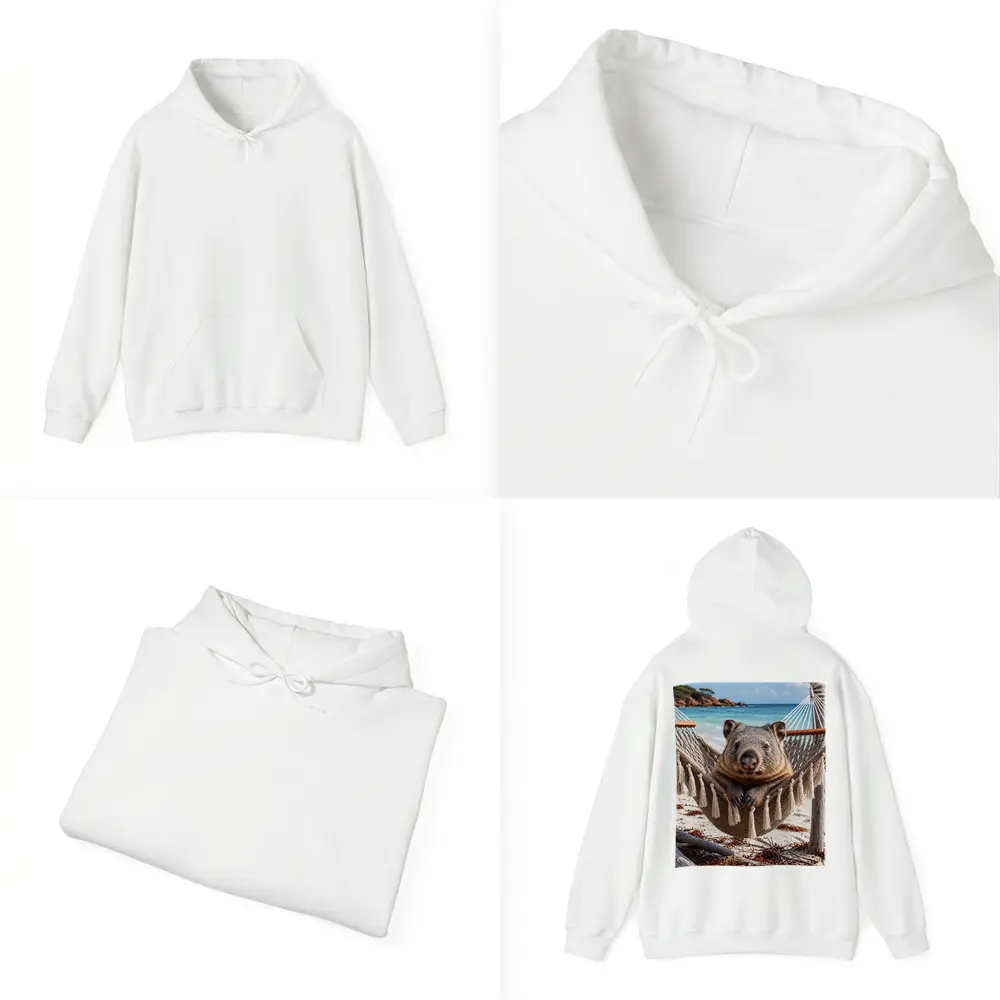 Wombat Relaxing in Hammock Beach Scene – Hoodies