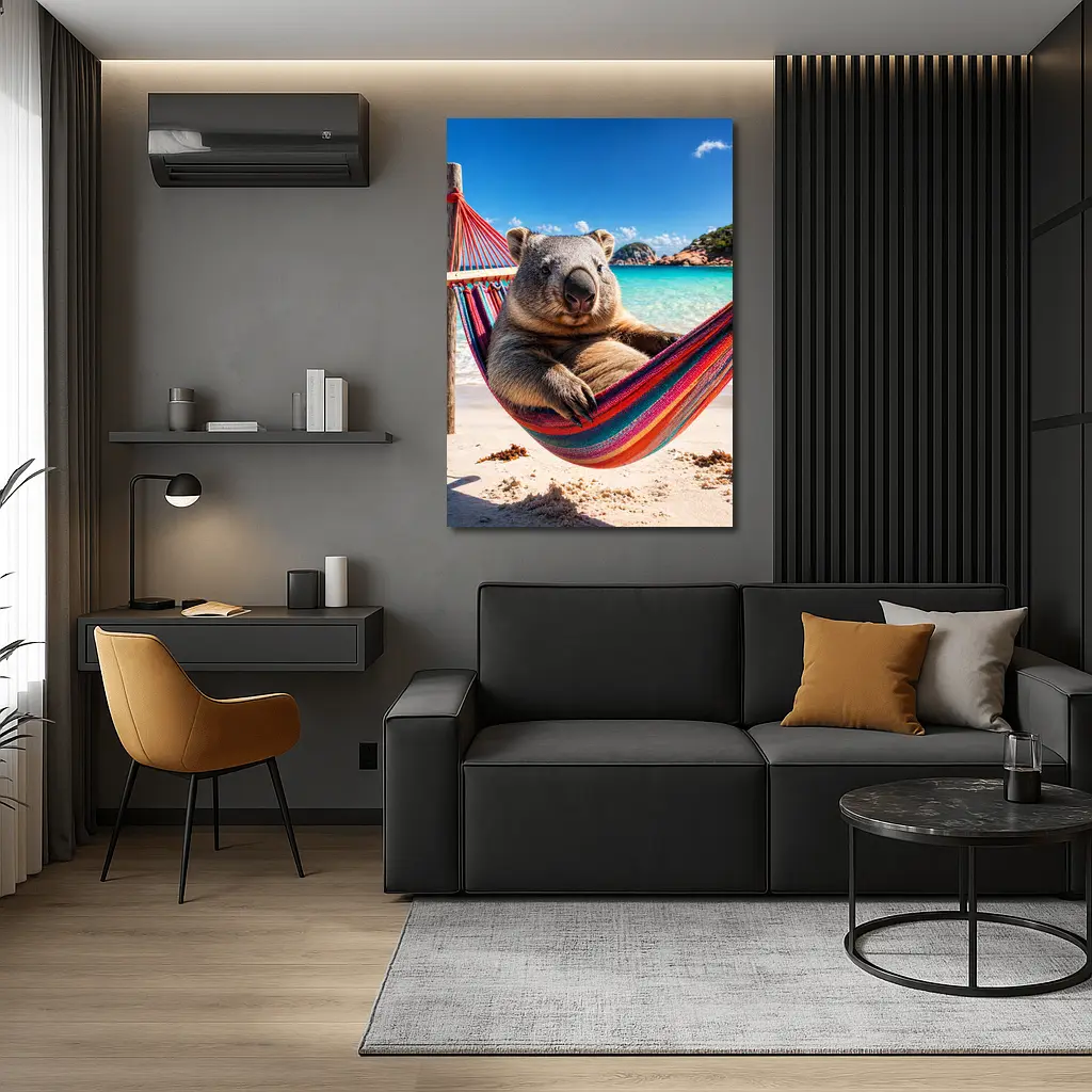 Wombat Relaxing in Hammock Beach Scene – Wall Art