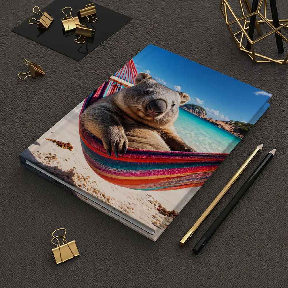 Wombat Relaxing in Hammock Beach Scene – Notebooks