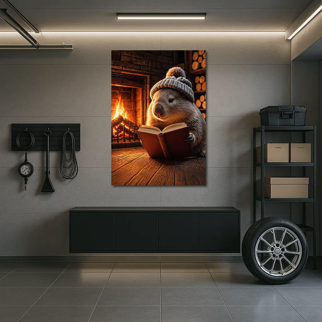 Wombat Reading Book By Cozy Fireplace – Wall Art