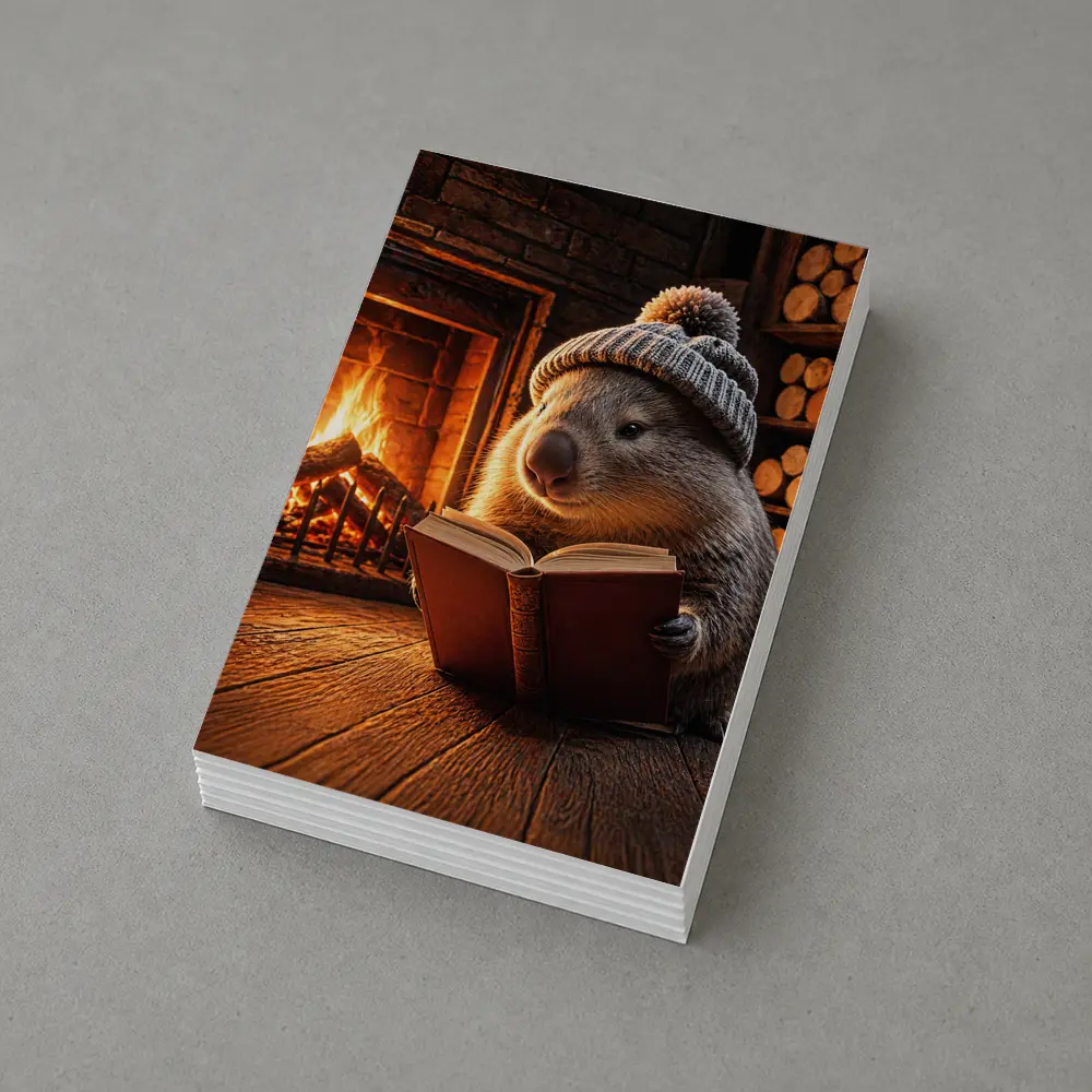 Wombat Reading Book By Cozy Fireplace – Postcards