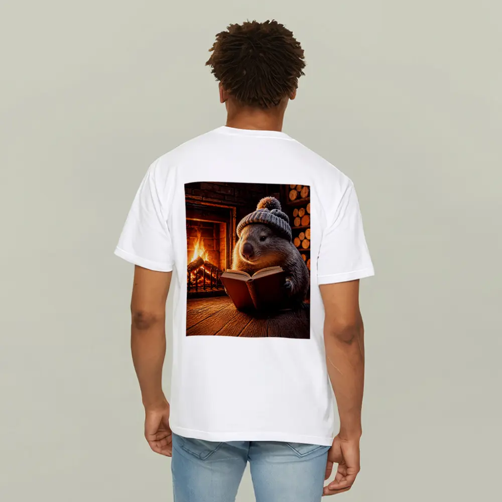 Wombat Reading Book By Cozy Fireplace – T-Shirts