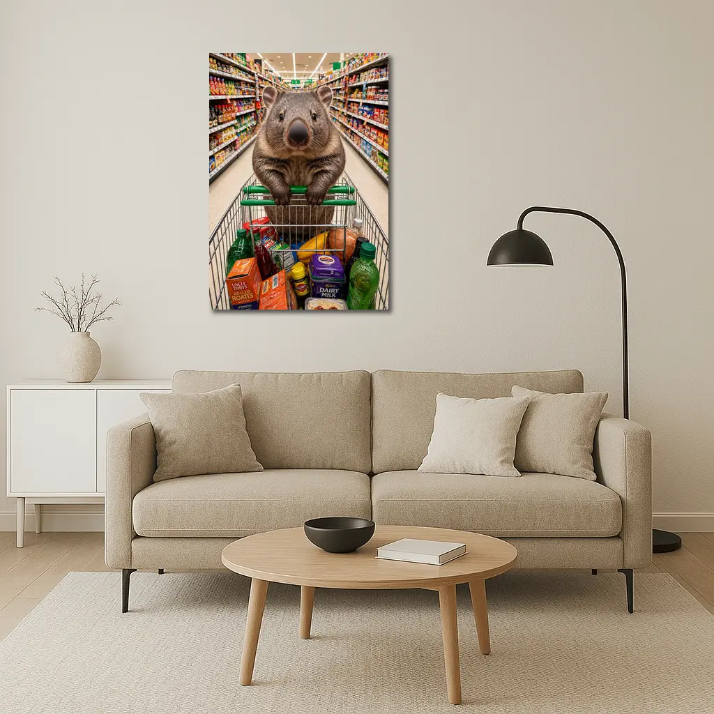 Wombat Riding Shopping Cart In Supermarket – Wall Art