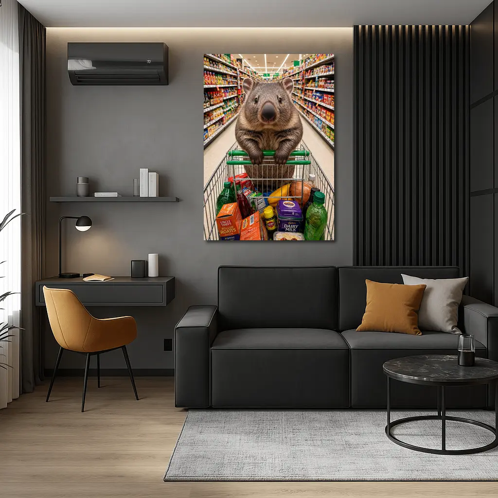 Wombat Riding Shopping Cart In Supermarket – Wall Art