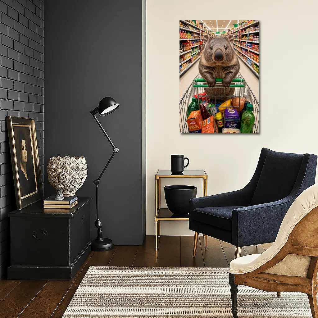 Wombat Riding Shopping Cart In Supermarket – Wall Art