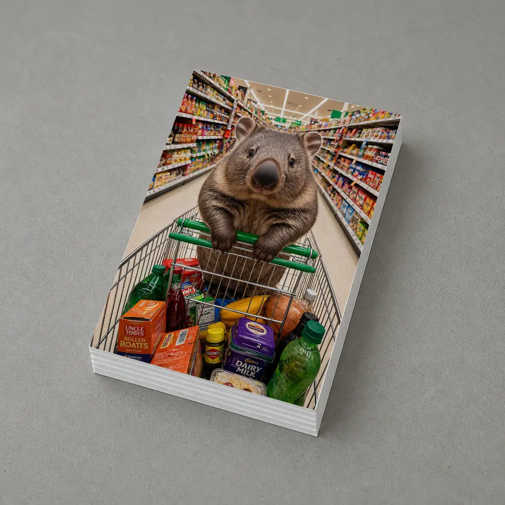 Wombat Riding Shopping Cart In Supermarket – Postcards