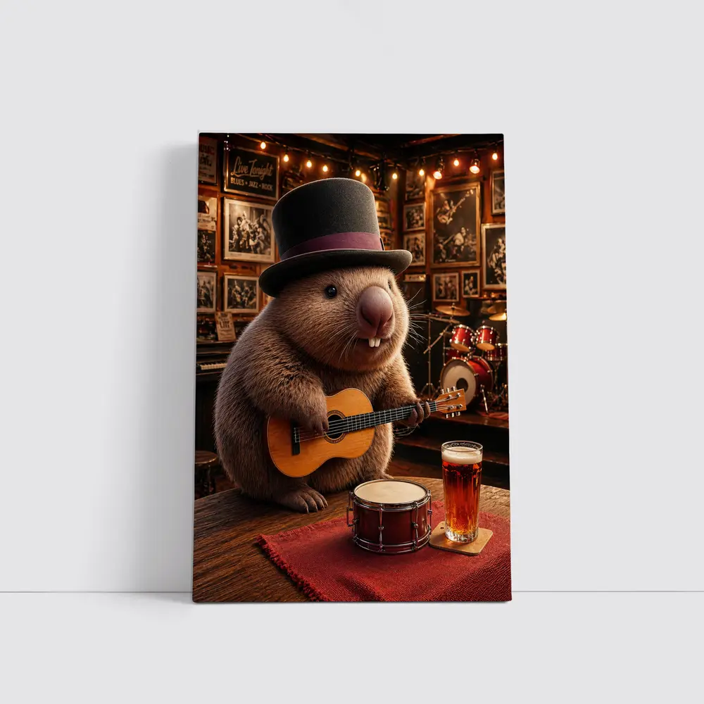 Wombat Playing Guitar Blues Music Club – Wall Art