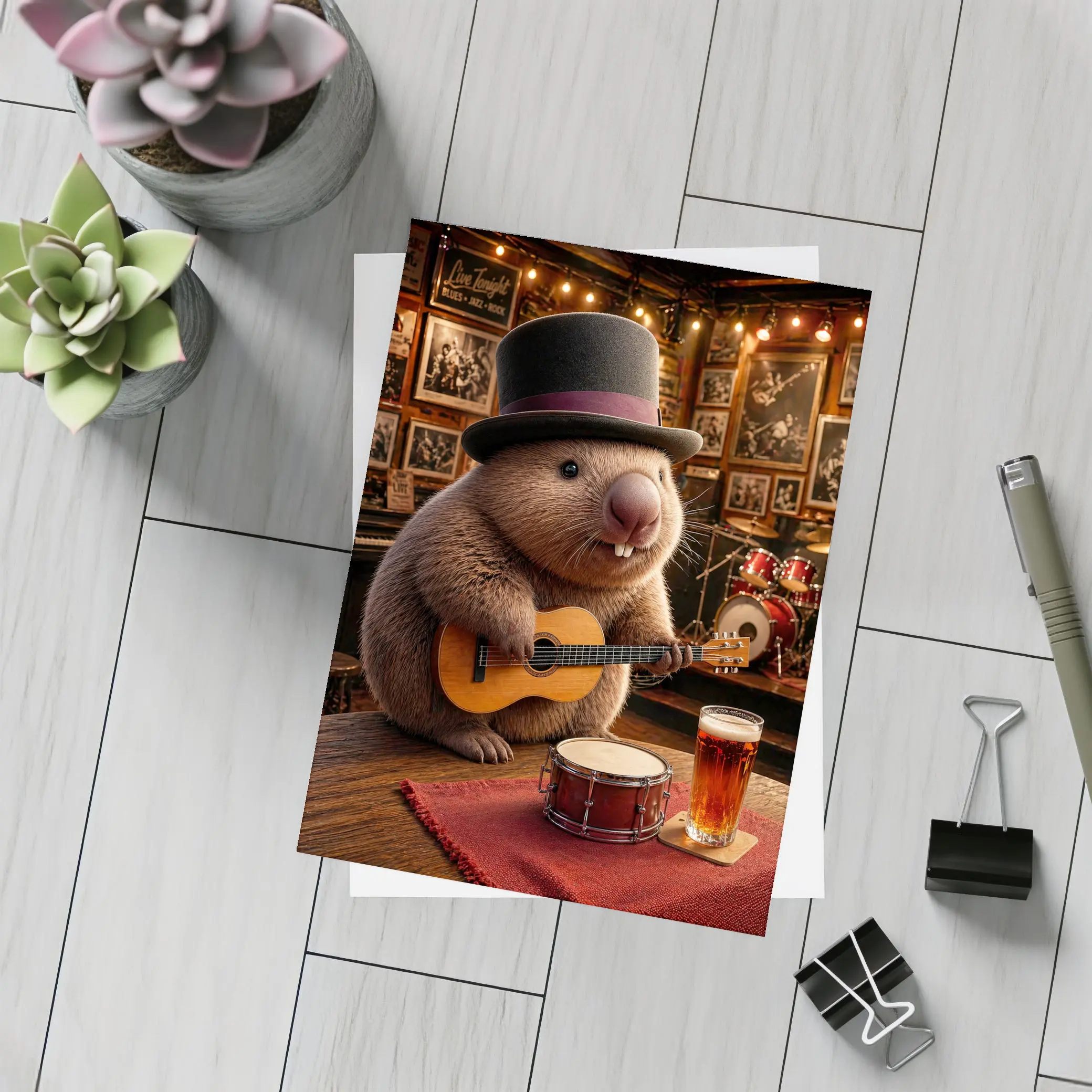 Wombat Playing Guitar Blues Music Club – Postcards