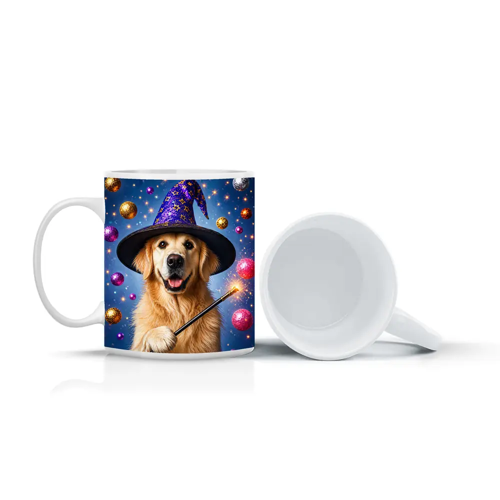 Golden Retriever Wizard Hat Magic Wand Blue – Mugs