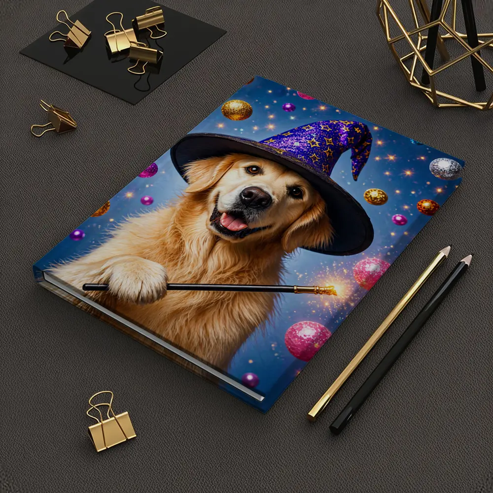 Golden Retriever Wizard Hat Magic Wand Blue – Notebooks
