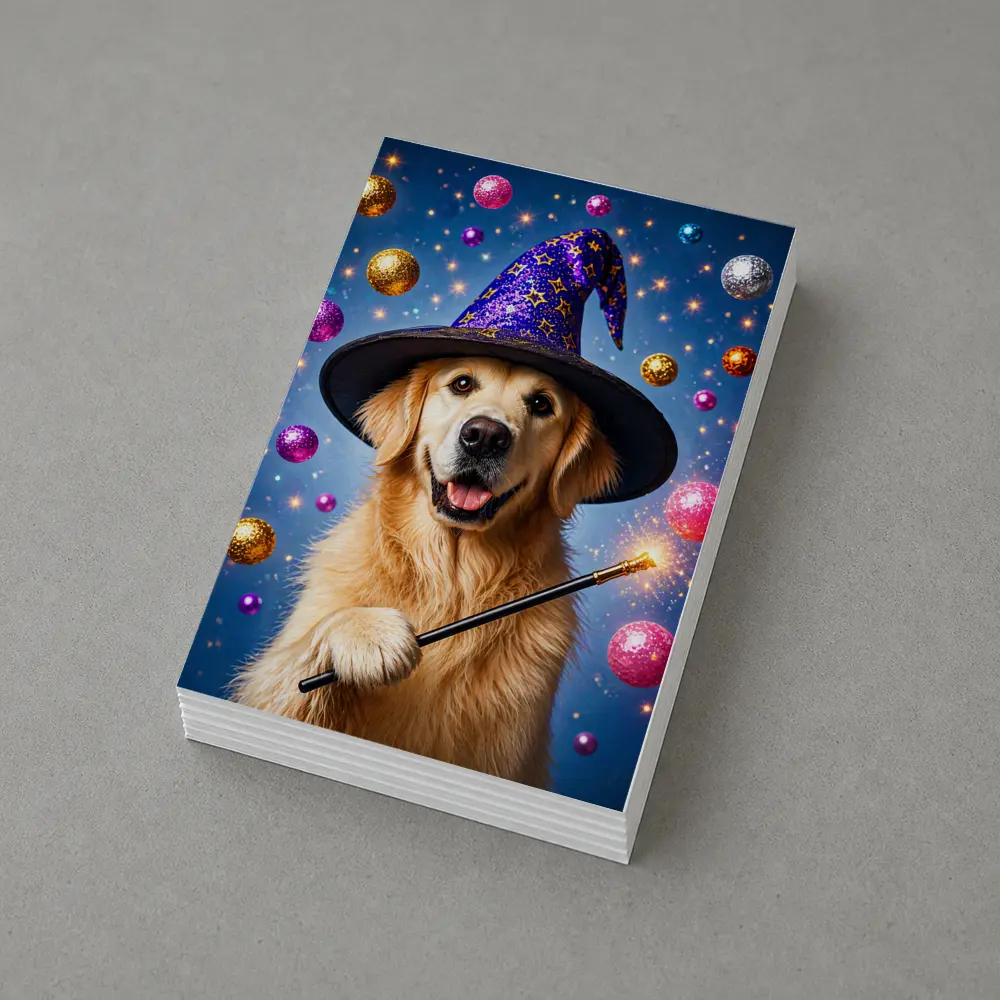 Golden Retriever Wizard Hat Magic Wand Blue – Postcards