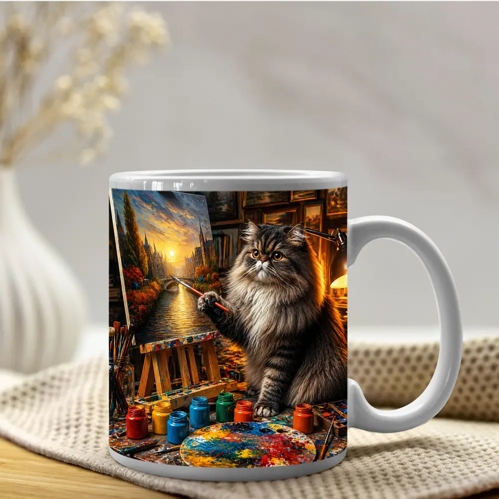 Persian Cat Artist Painting in Studio – Mugs