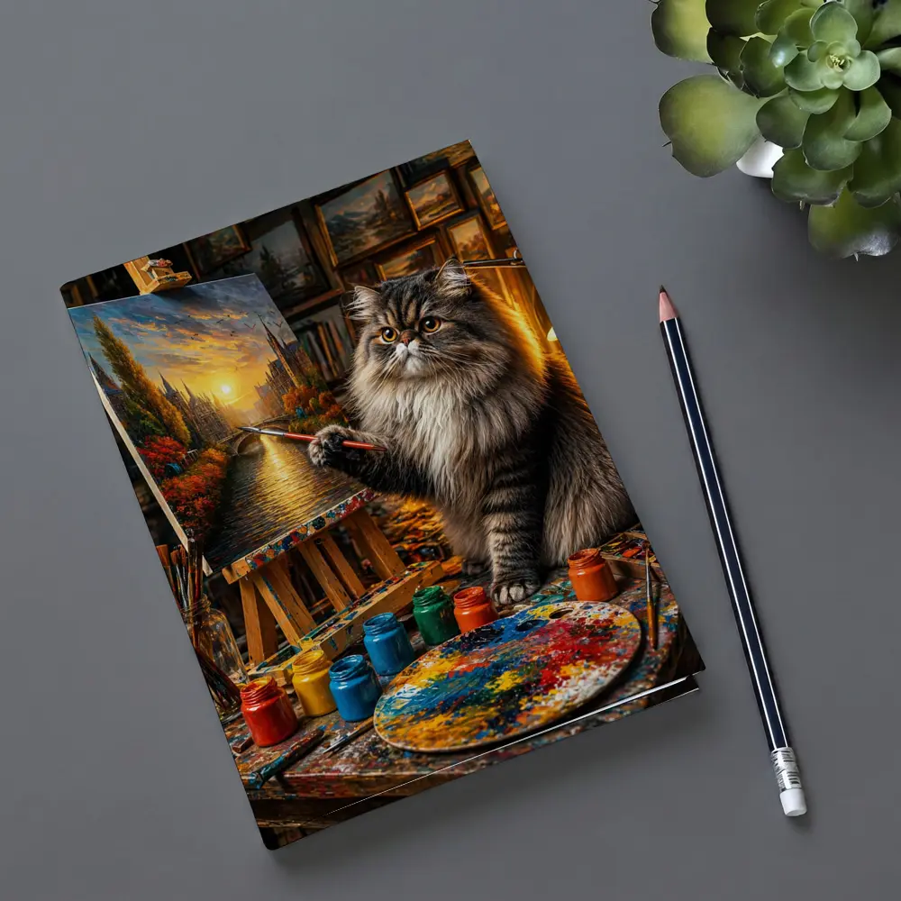 Persian Cat Artist Painting in Studio – Notebooks