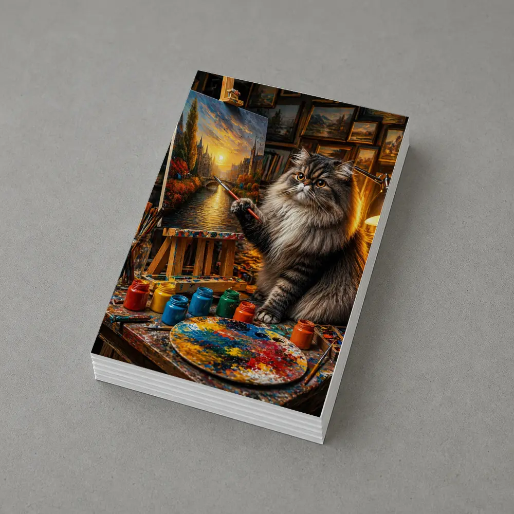 Persian Cat Artist Painting in Studio – Postcards