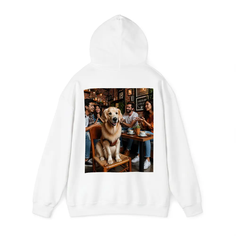 Golden Retriever Sitting in Cozy Coffee Shop – Hoodies