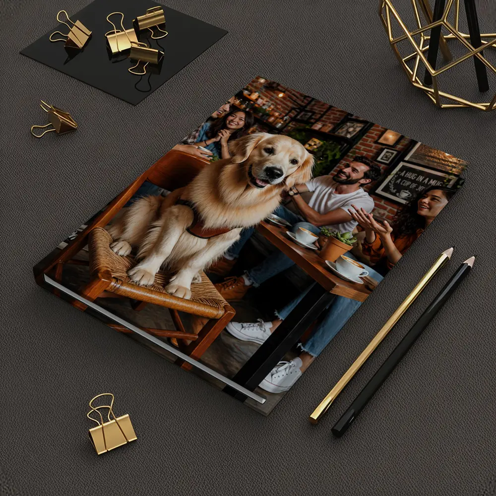 Golden Retriever Sitting in Cozy Coffee Shop – Notebooks