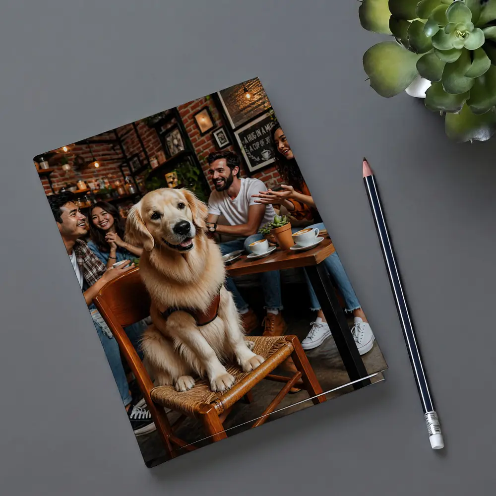 Golden Retriever Sitting in Cozy Coffee Shop – Notebooks