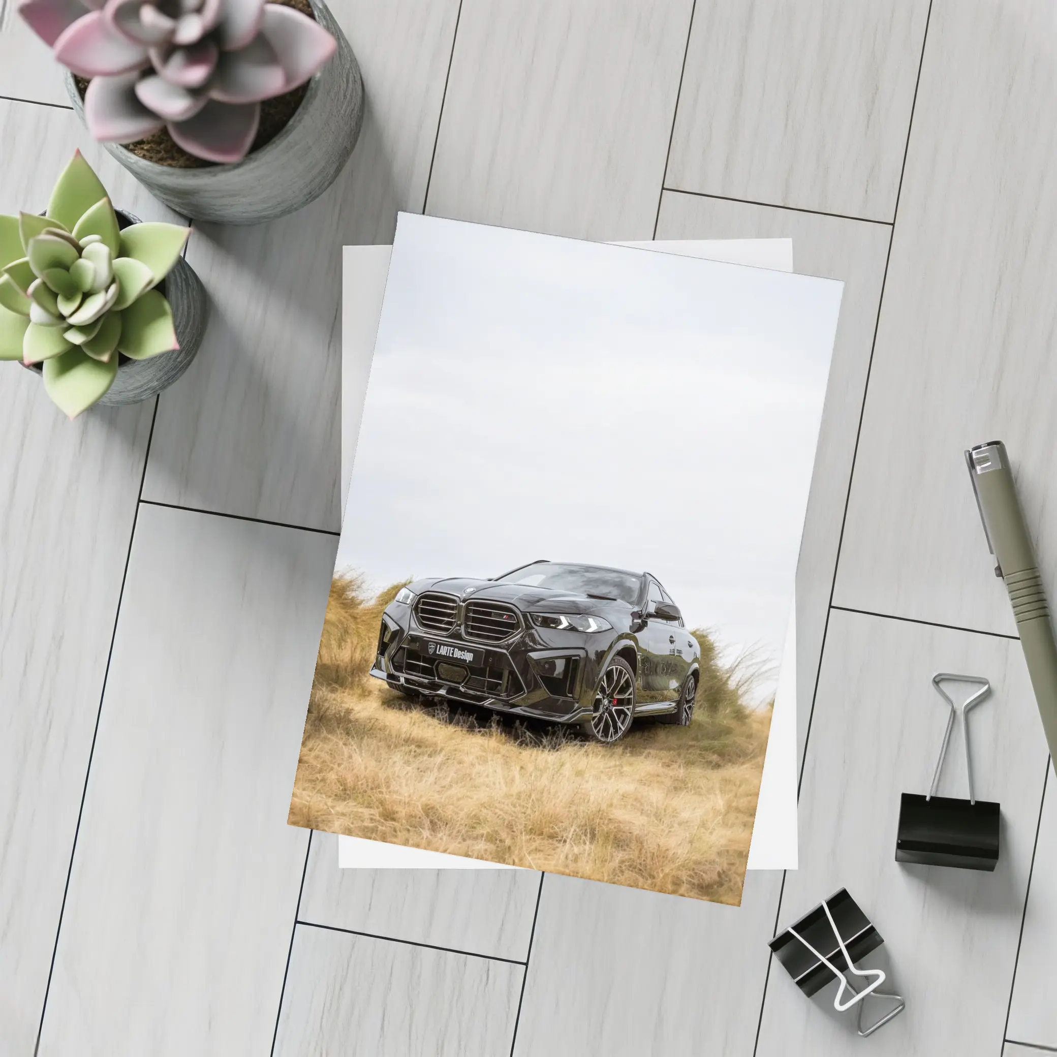 BMW X6M Black SUV Grass Field – Postcards