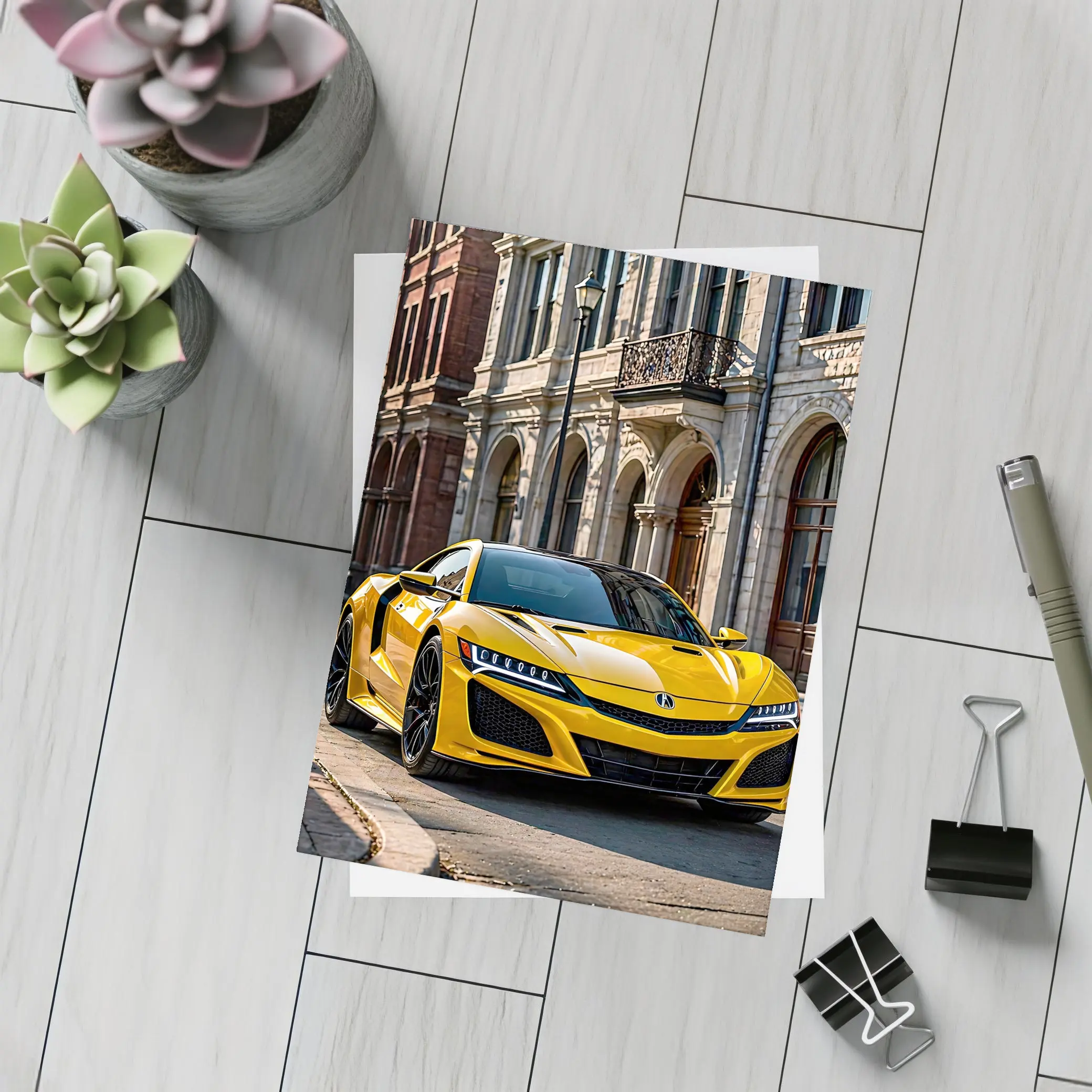 Yellow Acura NSX Classic European Street Setting – Postcards