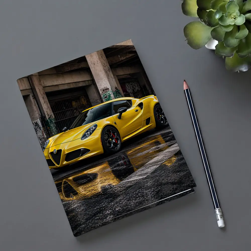 Yellow Alfa Romeo 4C Wet Urban Street – Notebooks
