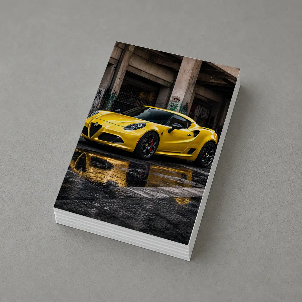 Yellow Alfa Romeo 4C Wet Urban Street – Postcards