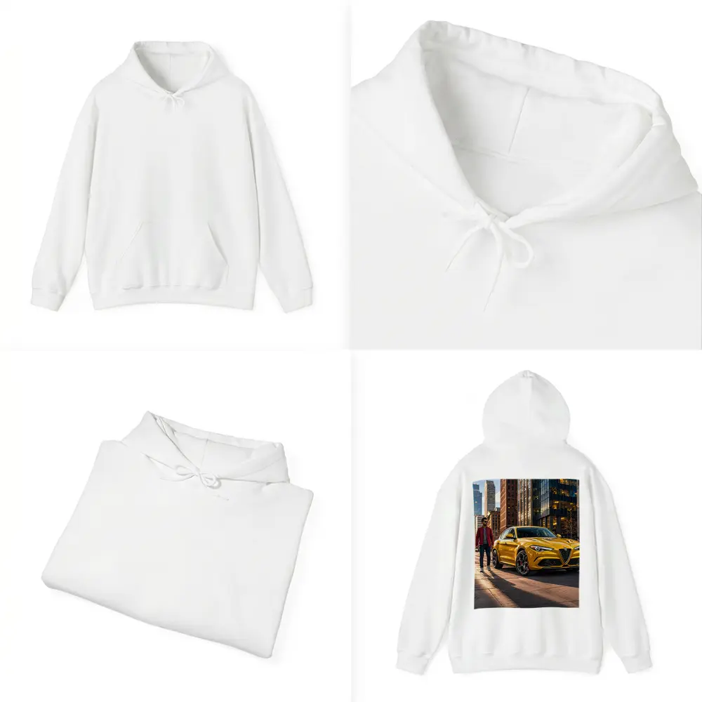 Alfa Romeo Stelvio Yellow Urban Street Scene – Hoodies