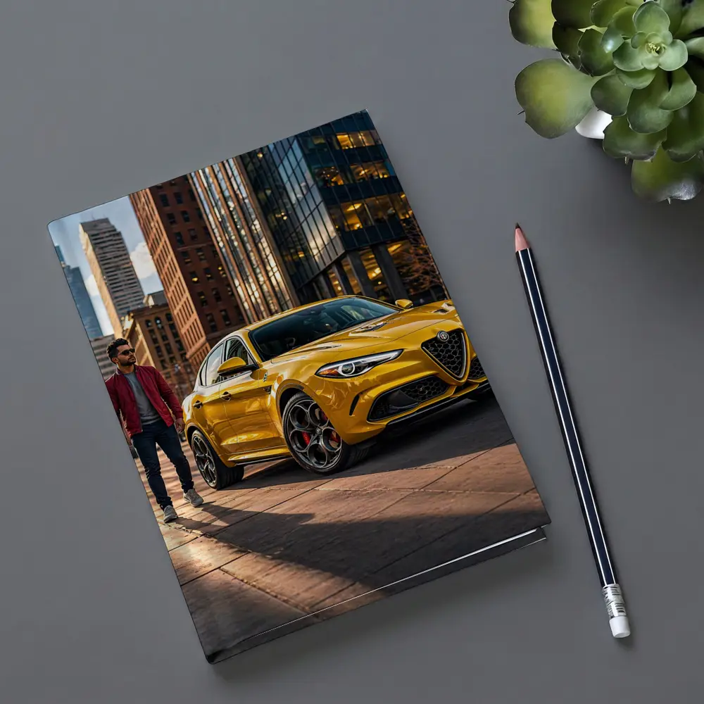 Alfa Romeo Stelvio Yellow Urban Street Scene – Notebooks