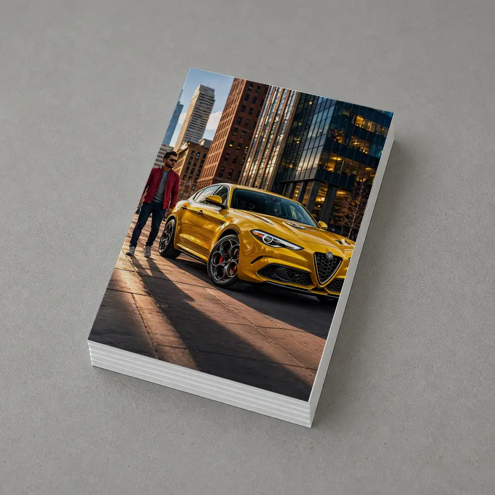 Alfa Romeo Stelvio Yellow Urban Street Scene – Postcards