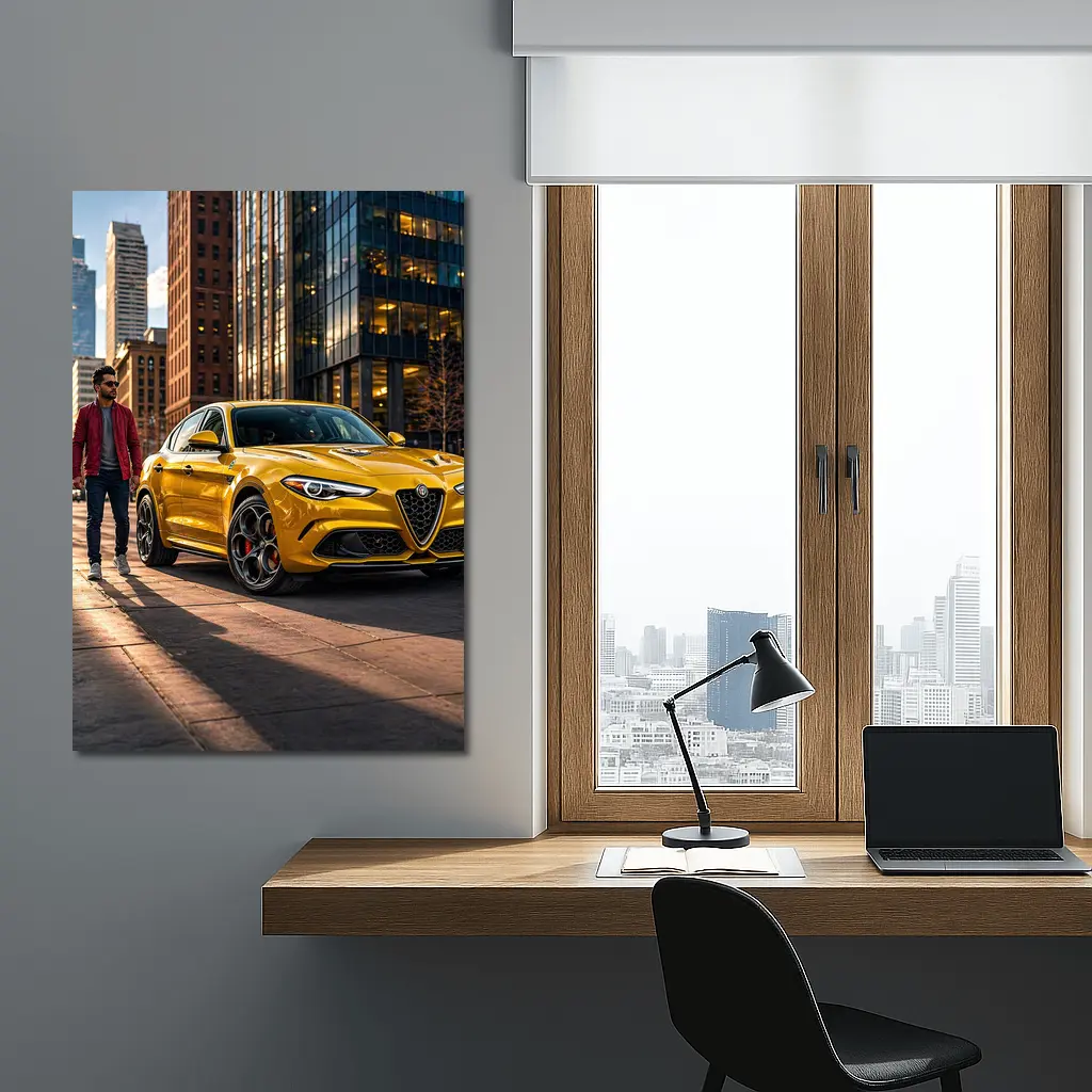 Alfa Romeo Stelvio Yellow Urban Street Scene – Wall Art