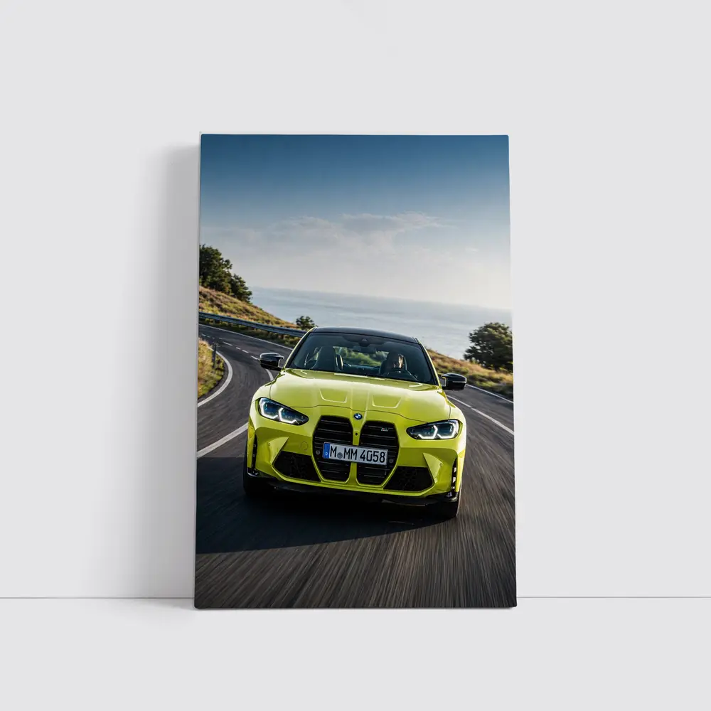 BMW M4 Yellow Coupe Coastal Road Drive – Wall Art