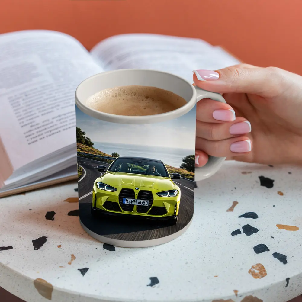 BMW M4 Yellow Coupe Coastal Road Drive – Mugs