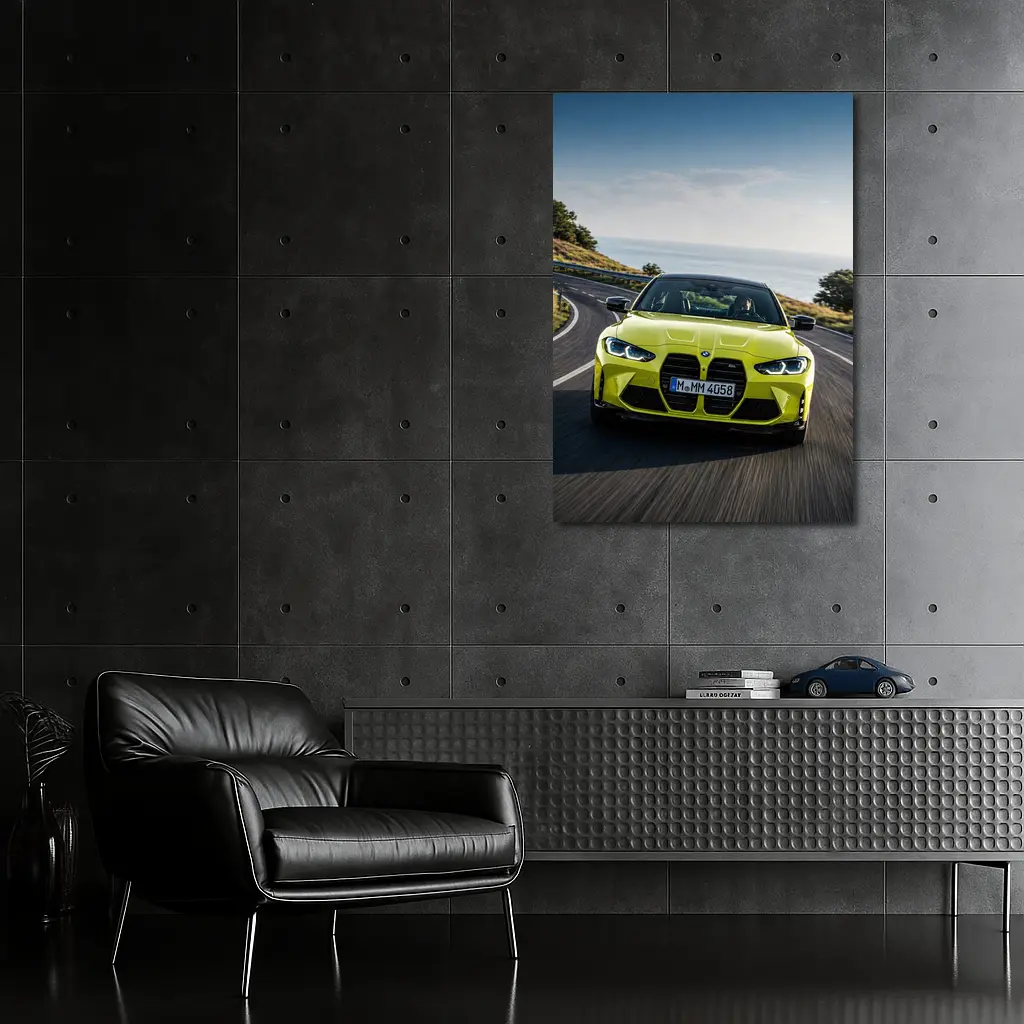 BMW M4 Yellow Coupe Coastal Road Drive – Wall Art