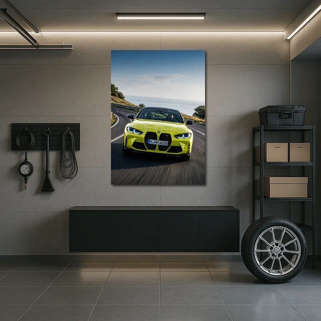 BMW M4 Yellow Coupe Coastal Road Drive – Wall Art