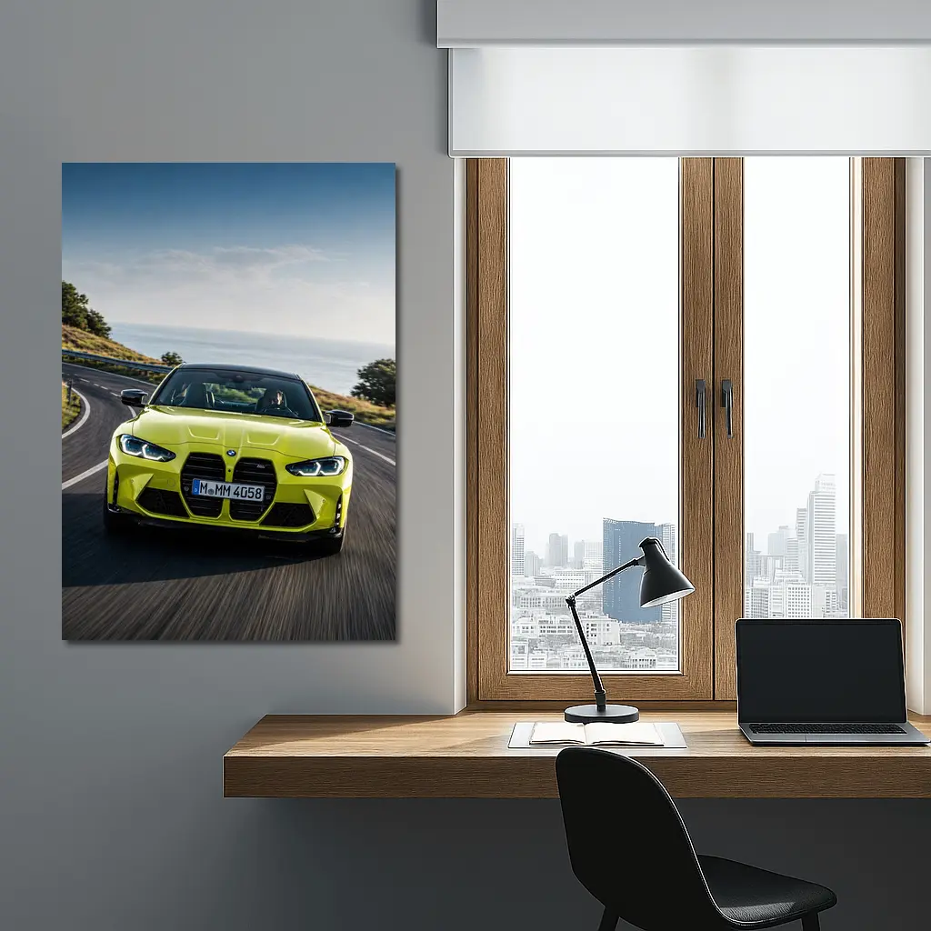 BMW M4 Yellow Coupe Coastal Road Drive – Wall Art