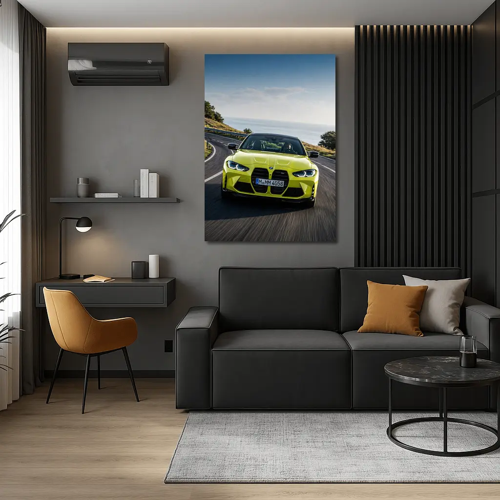 BMW M4 Yellow Coupe Coastal Road Drive – Wall Art