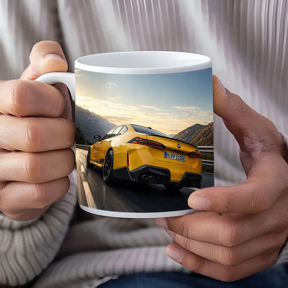 BMW M4 Yellow Coupe Mountain Road Speed – Mugs
