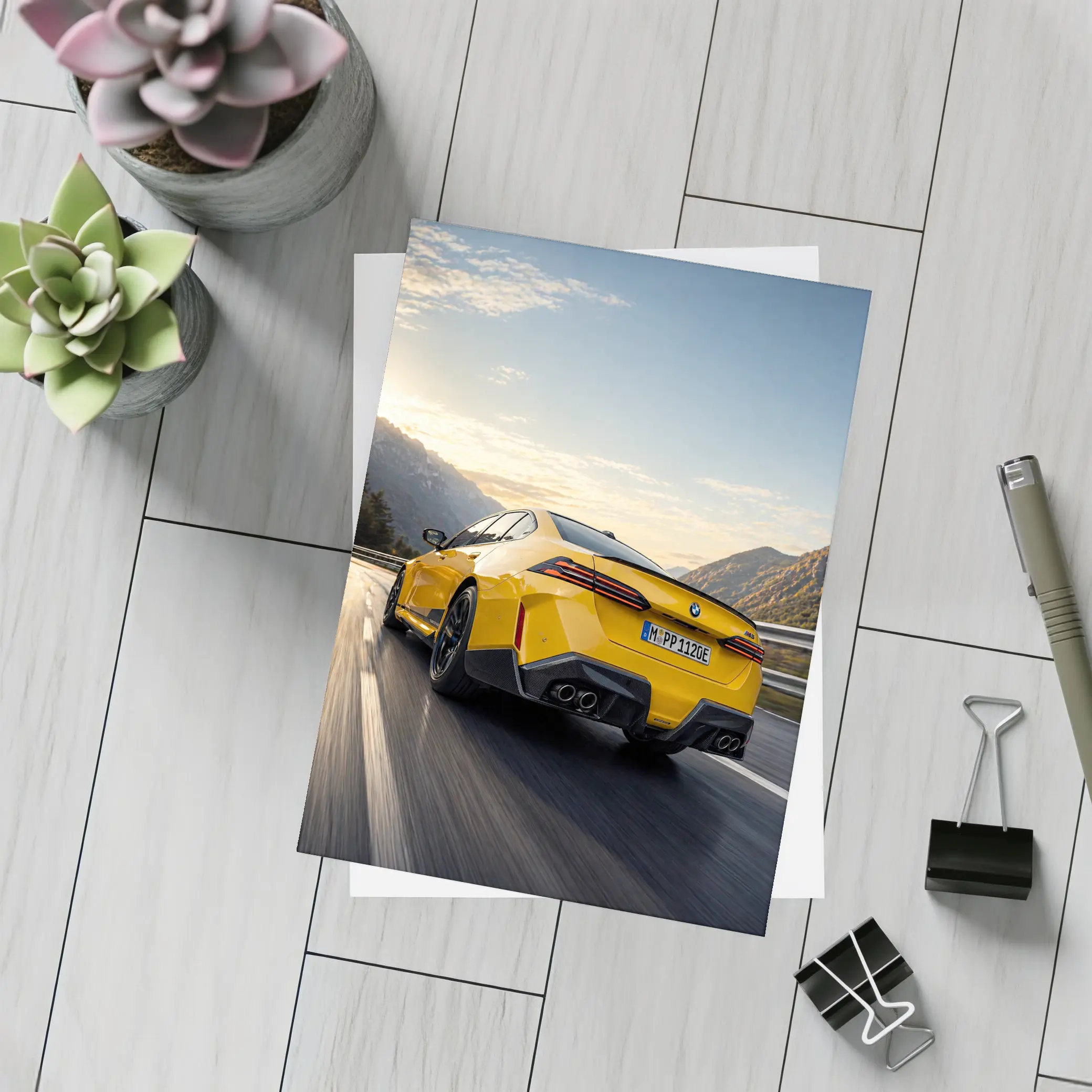 BMW M4 Yellow Coupe Mountain Road Speed – Postcards