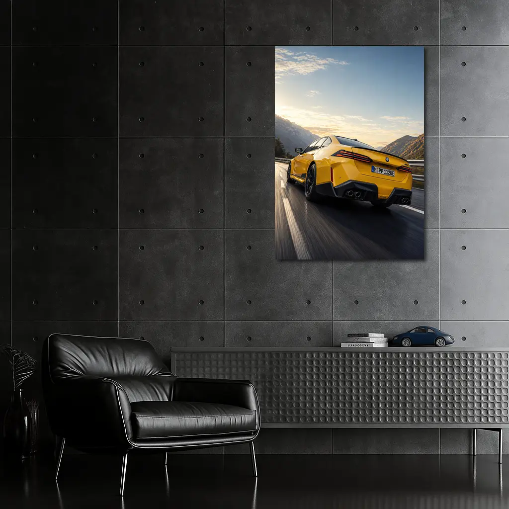 BMW M4 Yellow Coupe Mountain Road Speed – Wall Art