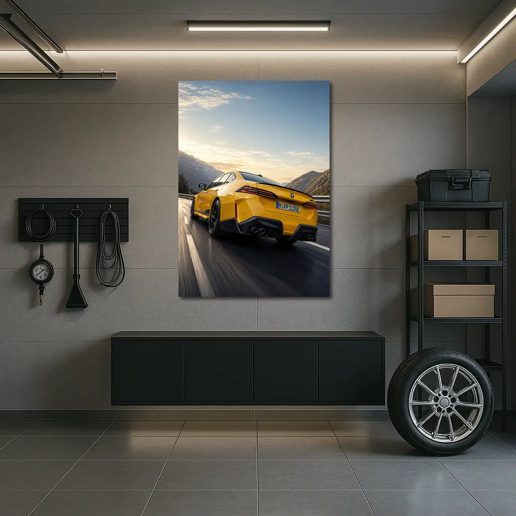 BMW M4 Yellow Coupe Mountain Road Speed – Wall Art