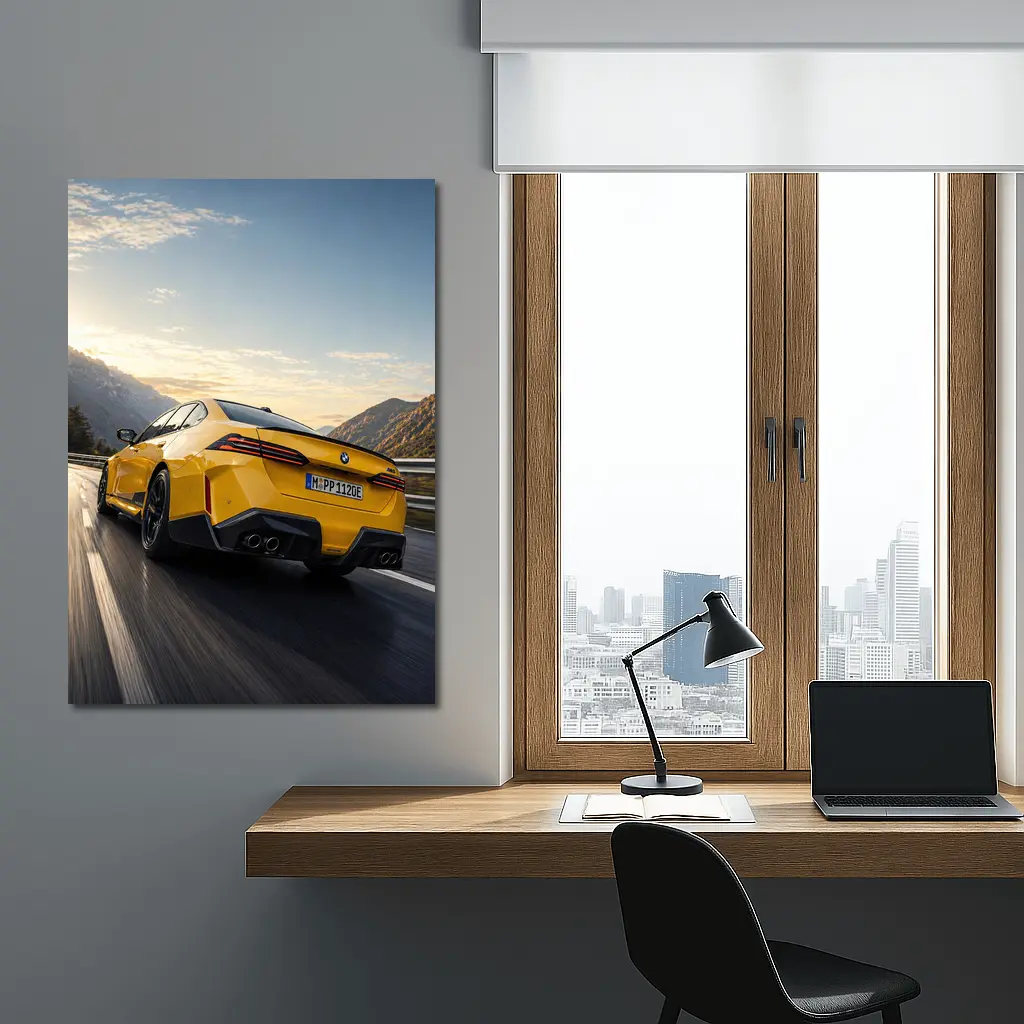 BMW M4 Yellow Coupe Mountain Road Speed – Wall Art