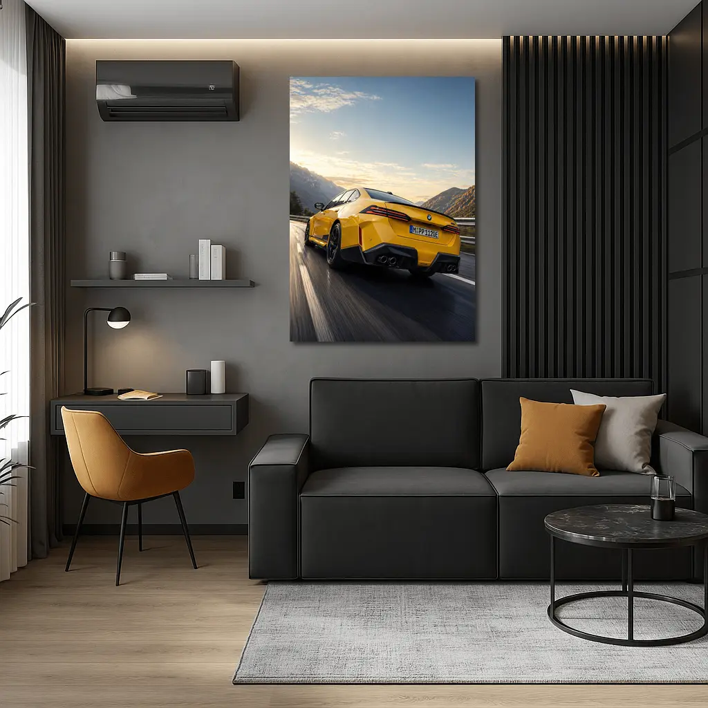 BMW M4 Yellow Coupe Mountain Road Speed – Wall Art
