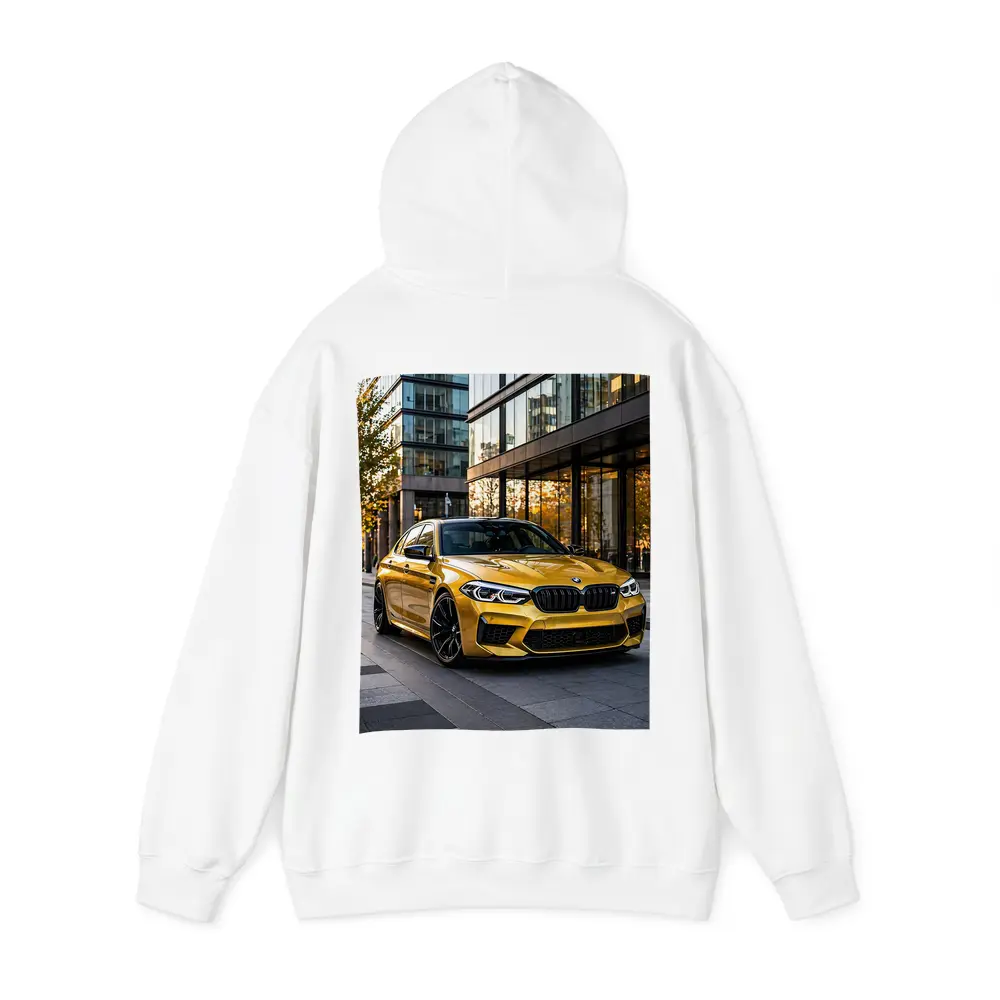 BMW M5 Gold Sedan Urban Glass Buildings – Hoodies