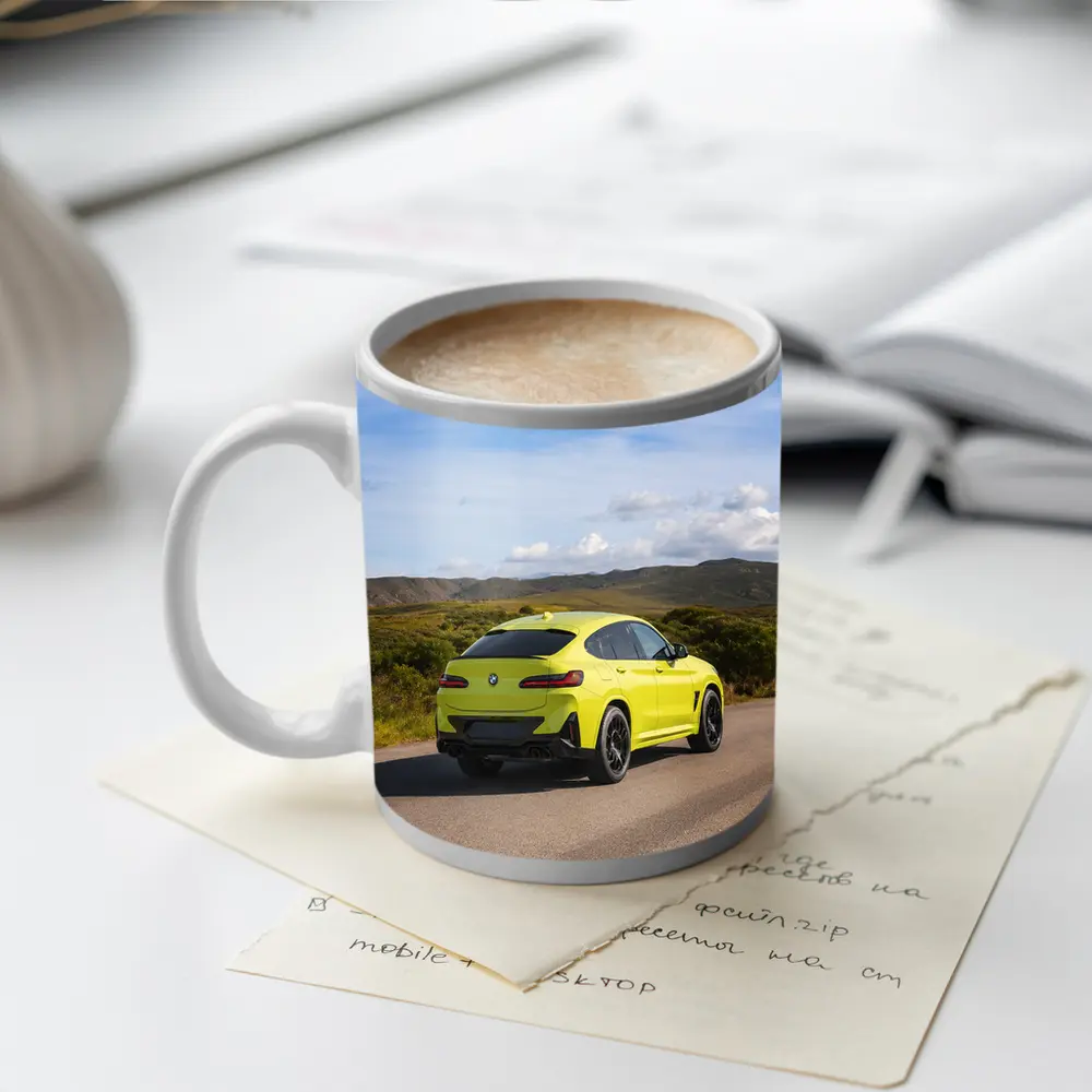 BMW X4 M Yellow On Country Road – Mugs