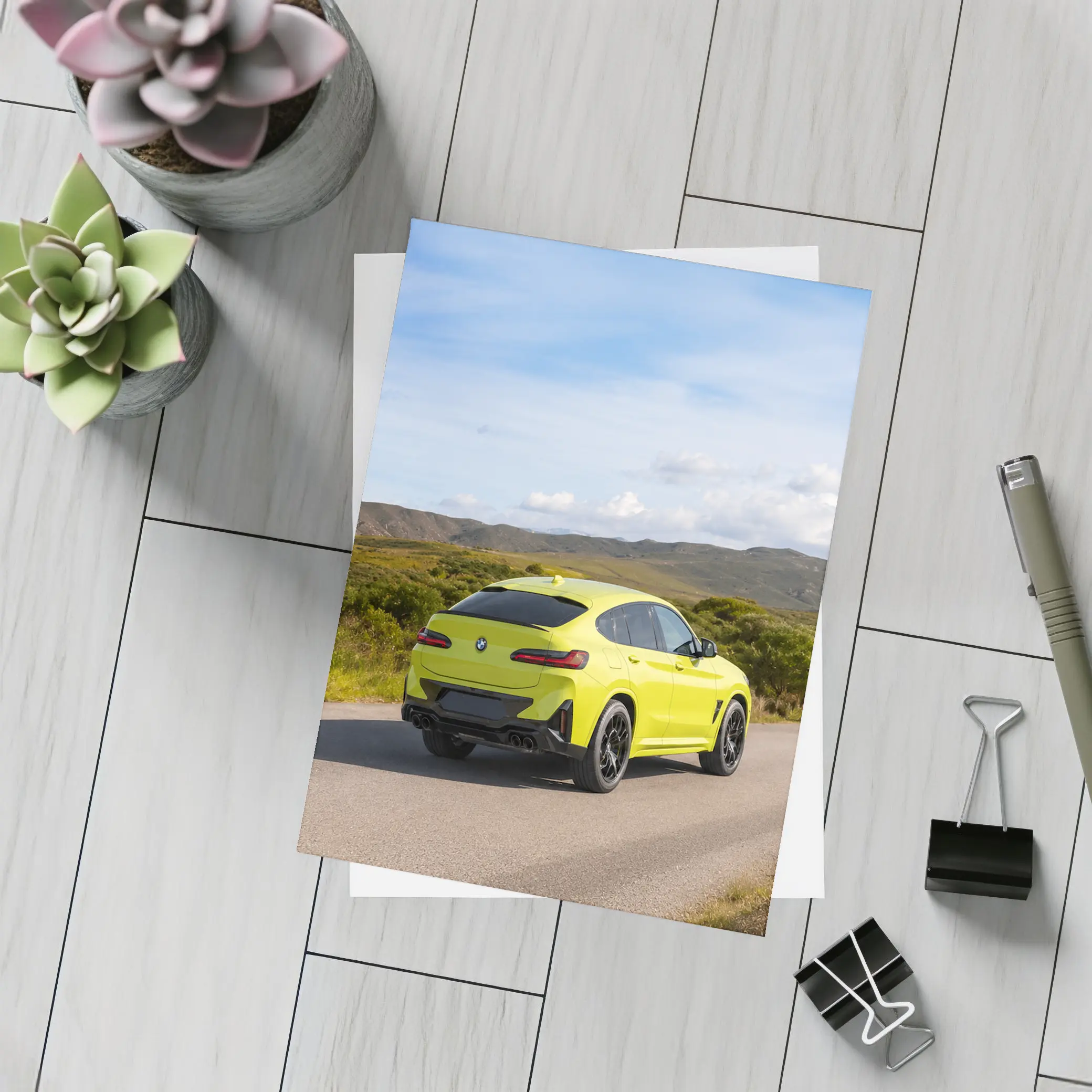 BMW X4 M Yellow On Country Road – Postcards