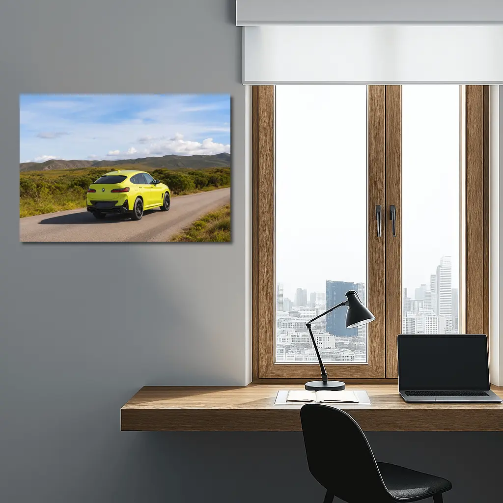 BMW X4 M Yellow On Country Road – Wall Art