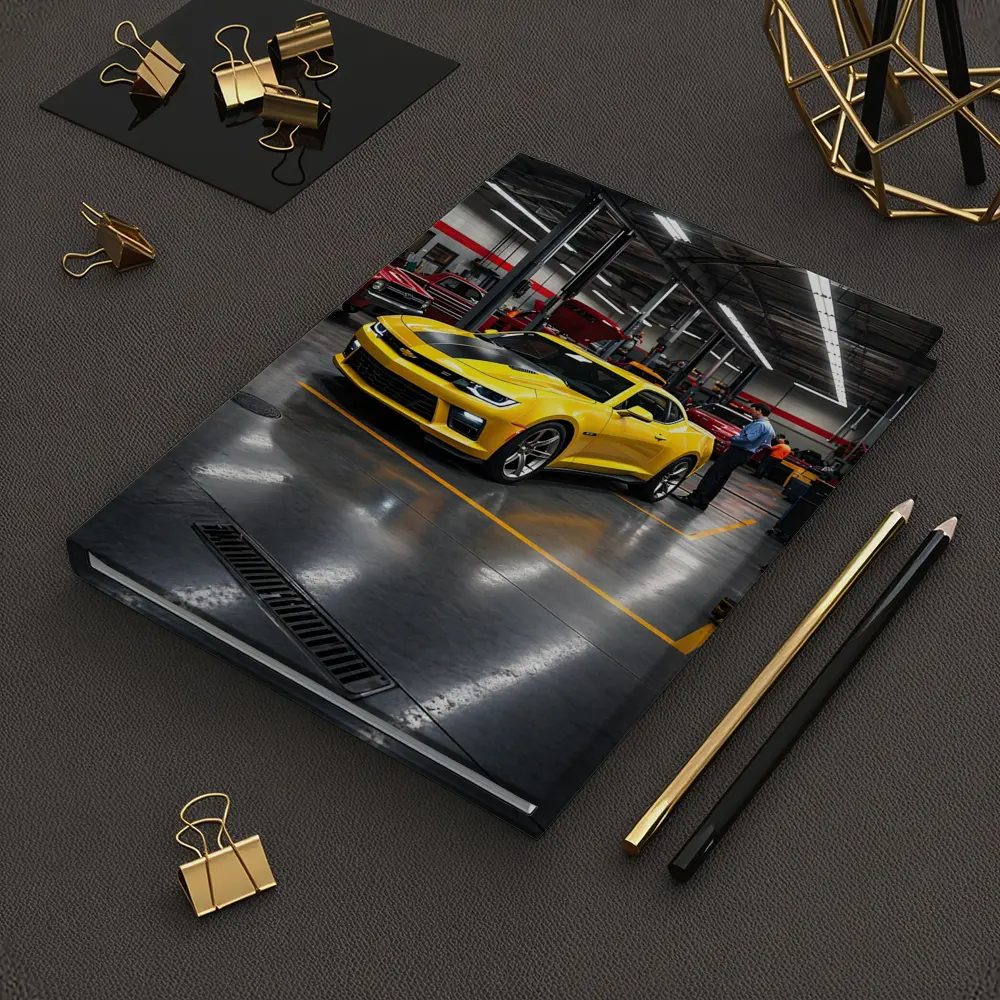 Yellow Chevrolet Camaro Inside Auto Service Shop – Notebooks